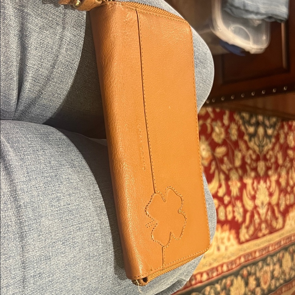 Lucky Brand Brown Leather Wallet with Floral Accent